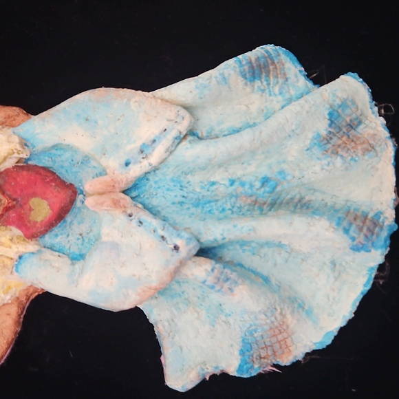 Folk-Art Hand-Painted Angel Ornament - Blue and Gold 7"×5" - Picture 4 of 6